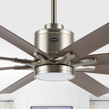 Octo 66" Contemporary Industrial Iron/Plastic Mobile-App/Remote-Controlled 6-Speed Ceiling Fan with Integrated LED Light - JONATHAN Y